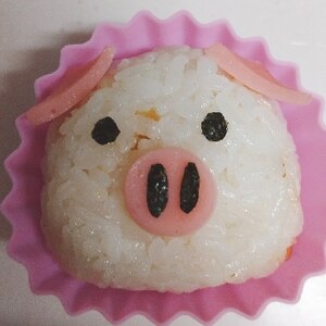 簡単キャラ弁☆こぶたちゃんのデコおにぎり♪